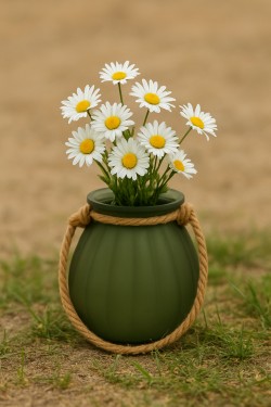 Jarrón verde con asa cuerda